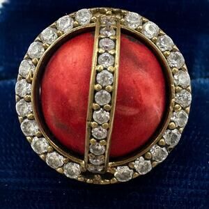 Vintage 925 sterling silver gold plated caged genuine red jasper CZ ring 8.5